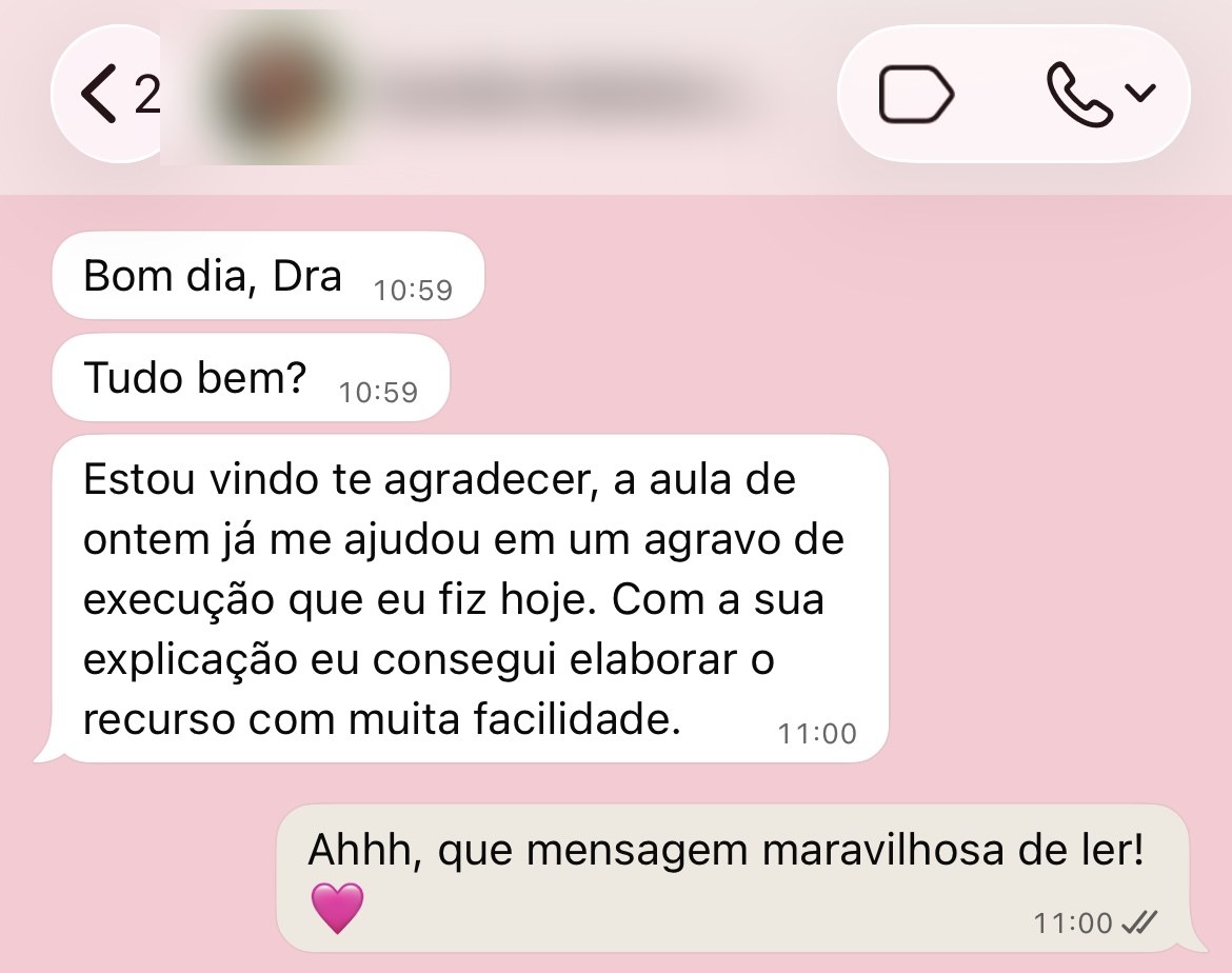 Depoimento real: a aula já ajudou em um agravo de execução no dia seguinte