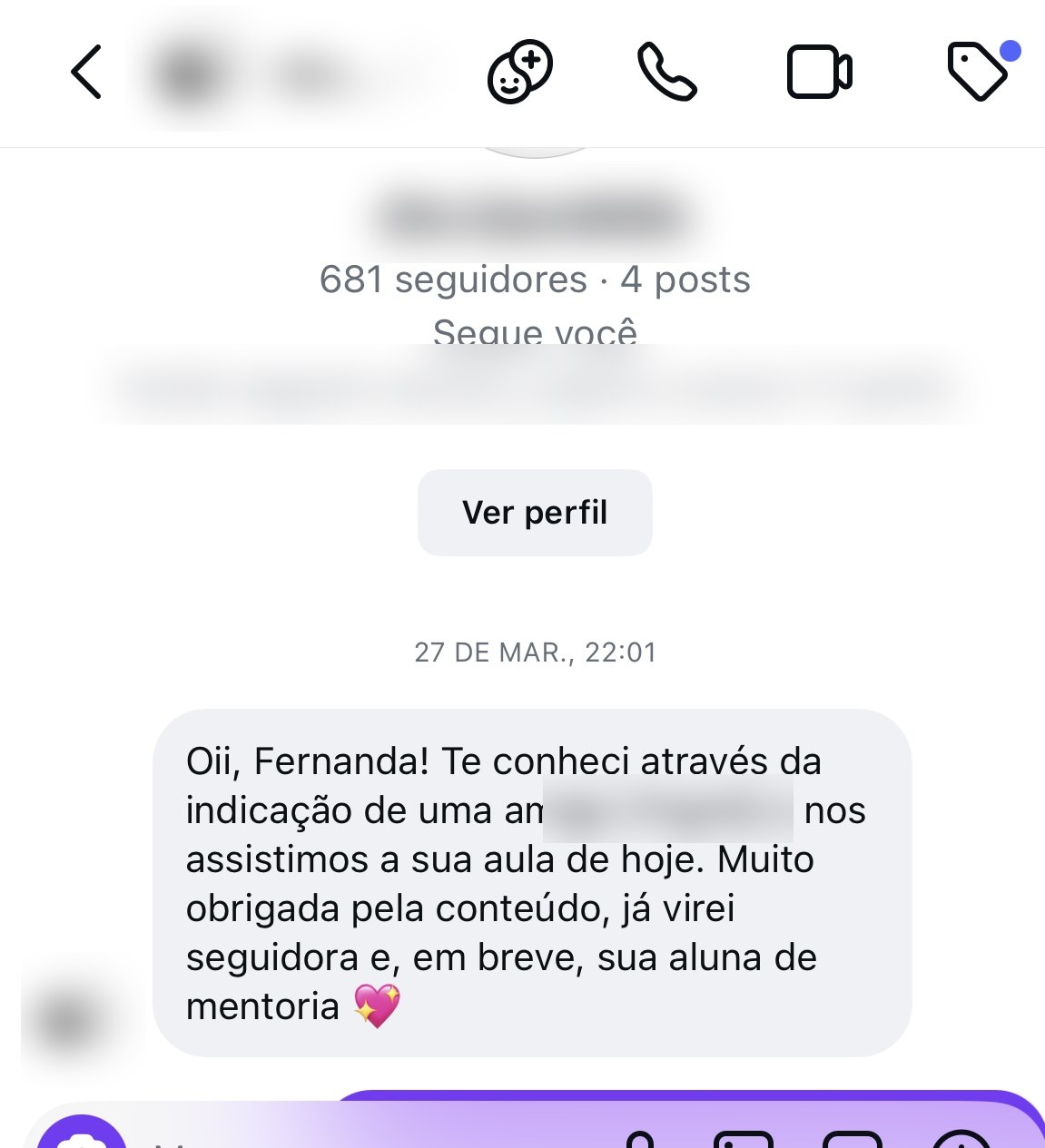 Depoimento real: veio por indicação de amiga e quer a mentoria